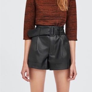 Zara Faux Leather Belted Shorts